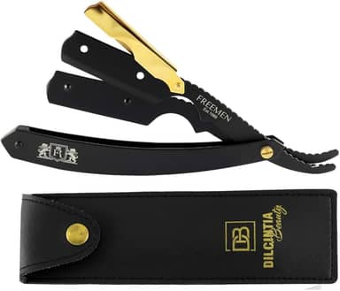 Navalhete Navalha De Barbear Profissional Preto Clip Dourado Aço Inox + Case Dilcintia