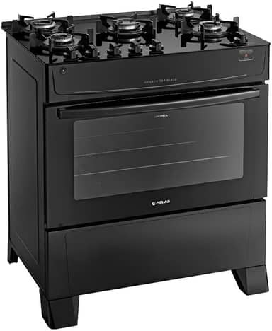 Fogão Atlas 5 Bocas preto Mônaco Top Glass com Acendimento automático - Bivolt