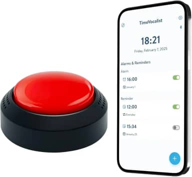 Despertador grande falante com botão para deficientes visuais, demência e alívio do estresse de Parkinson com mensagens de voz e aplicativo iOS e Android para lembretes fáceis e configuração de tempo
