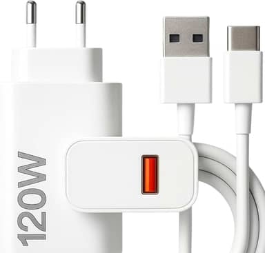 Carregador Super Turbo 120W Tipo C (USB-A) + Cabo USB-C de 1m, Compatível com Iphone,Android, Tablets, Notebooks Ultra Rapido Premium