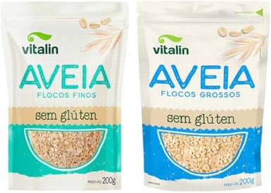 Kit 2 Aveia Sem Glúten Vitalin: Flocos Finos, Flocos Grossos