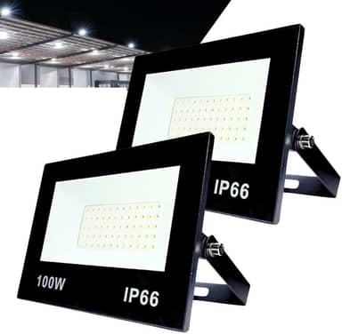 Kit com 2 Refletor LED Holofote 100W Branco Frio 6500K - IP66 à Prova d’Água Econômico para Jardim, Fachada e Quintal Premium
