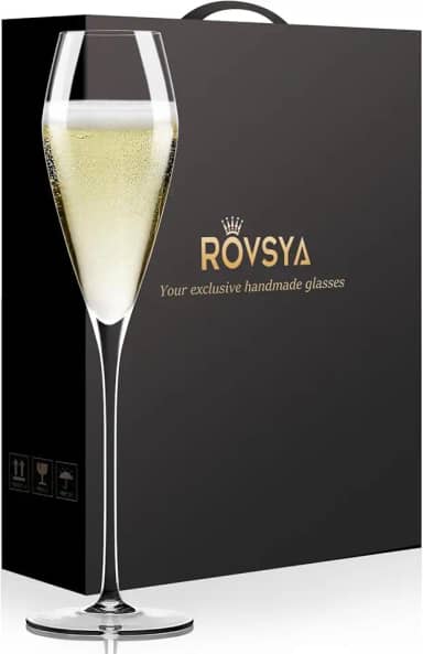 Conjunto de 2 taças de taças de champanhe, vidro de cristal soprado à mão, ideal para casamentos, aniversários, Natal, dias especiais, 27 cm, 212 g, transparente