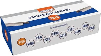 Grampo Para Grampeador, BRW, 26/6, Galvanizado, Caixa com 5000 Grampos