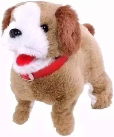 Cachorro de Pelúcia Interativo, Anda, Late e Dá Cambalhota, Marrom e Branco com Coleira Vermelha
