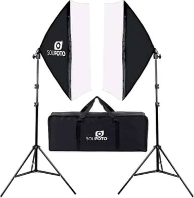 SOU FOTO Kit Softbox Duplo para Iluminação Profissional, Luz Suave 50x70cm, Tripé Ajustável até 2m, Estúdio Fotográfico e Vídeo, Bolsa Inclusa, Ideal para Fotos, Vídeos e Lives