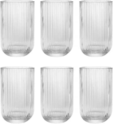 Jogo com 6 Copos de Vidro Canelado 423ml Design Elegante e Resistente Ideal para Suco Água Refrigerante Drinks e Café Transparente para Cozinha Bar e Restaurante