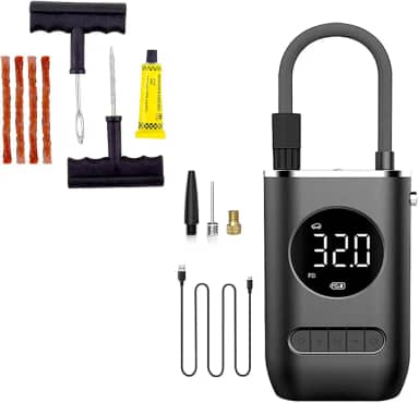 Kit Reparo Pneu + Bomba de Encher Pneu Mini Compressor Portátil