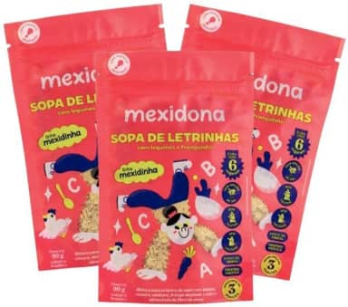 Sopa de Letrinhas com Legumes e Frango Desfiado Mexidona contendo 3 pacotes 90g cada