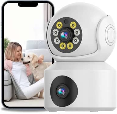 Câmera de Segurança IP Wi-Fi com Lente Dupla, 1080P, Visão Noturna LED, Rotação 360°, Branca (2.4gHZ wifi)