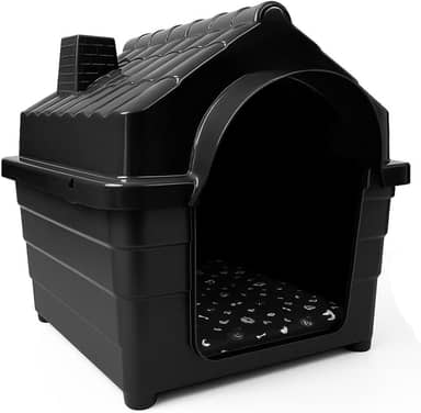 Casinha de Cachorro em Plástico Resistente, Inclui Colchonete Macio e Confortável(Preto COM colchão,N°4 (C:37 x L:48 x A:39))