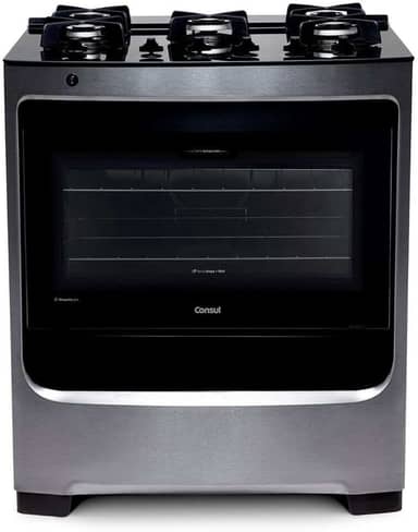 Fogão Consul 5 bocas cor Inox com mesa de vidro e grade de ferro fundido - CFS5VAR BIVOLT