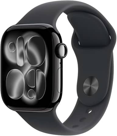 Apple Watch Series 11 GPS, Caixa em alumínio preto brilhante de 42 mm com Bracelete desportiva preta - P/M