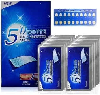 5D White Fitas Clareadora Dental Profissional, 28 Unidades com Guia de Tonalidade, Sistema de Clareamento Dental em Casa