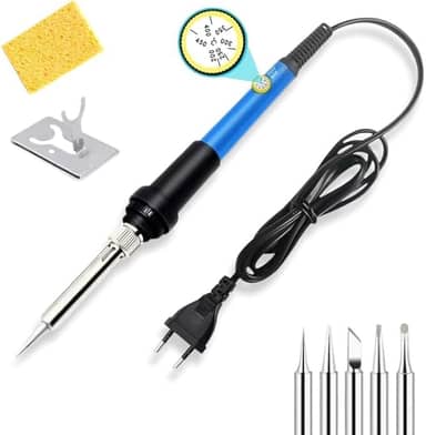 Kit Ferro de Solda Profissional 60W 220V com Temperatura Ajustável + 6 Pontas, Suporte, Esponja, Estanho e Fluxo – Completo para Reparos Eletrônicos