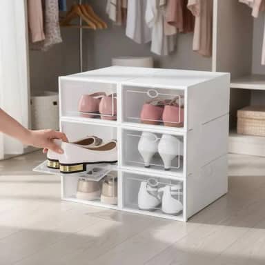 Kit 10 Caixas organizadora para guardar sapato sandália chinelo empilhável Sapateira Gaveta (Branca)