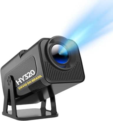 Projetor Portátil HY320 5G WIFI 6 Android 13, 4K 1080P Full HD, 12000 Lúmens, Auto Correção de Tela, 180° Giratório - Envio Brasil Premium