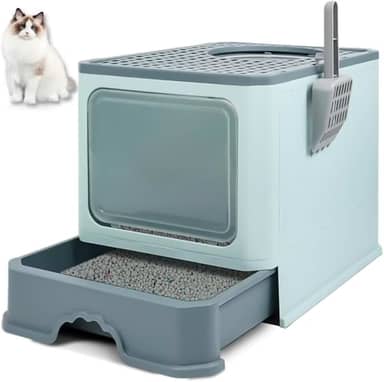 Caixa de Areia para Gatos 50X40X40cm, Grande e Fechada, Banheiro Fechado Com Pá