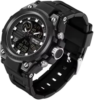 Relógio Digital e Analógico Tático Estilo Militar Esportivo Resistente Shock I Relógio de Pulso Masculino para Homem Esportivo Resistente à água com LED Noturno com Cronômetro Pulseira Resistente Robusto SW38 (Todo Preto)