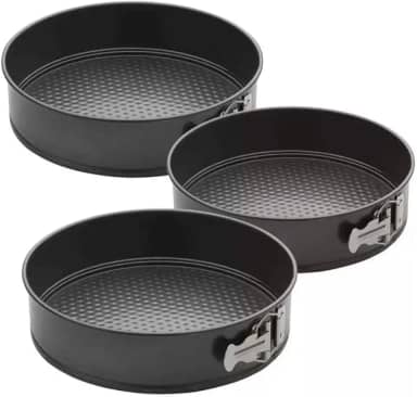 Conjunto 3 Formas Redondas de Alumínio com Fundo Removível Jogo Antiaderente para Bolo e Torta, kit de Assadeiras - 24,26 e 28 cm