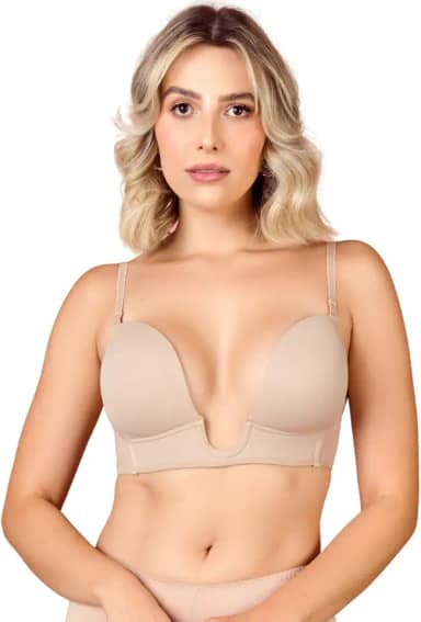 Sutiã Decote Profundo U Push Up Efeito Silicone Invisível