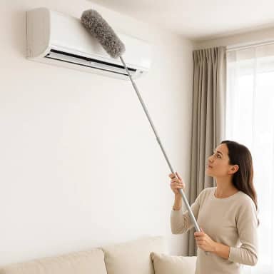 Espanador de Pó Telescópico de Microfibra – Extensível Até 2,80m, Lavável e Flexível – Ideal para Tetos, Ventiladores, Lustres, Ar-Condicionado e Trilhos de Cortina