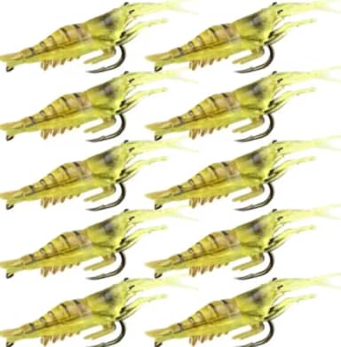 Isca Artificial Camarão Silicone Aromatizada com Anzol para Pesca, Amarelo, Kit com 10 Unidades