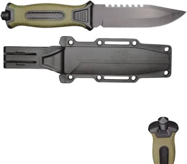 Faca de Sobrevivência com Bainha Rígida e Lâmina Preta, Cabo Emborrachado