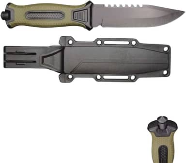 Faca de Sobrevivência com Bainha Rígida e Lâmina Preta, Cabo Emborrachado