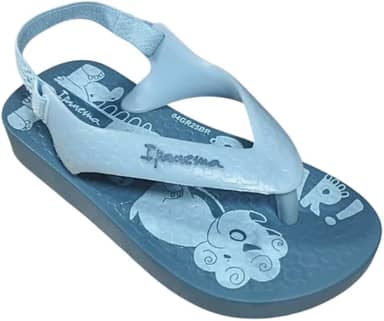 Sandália De Dedo para Bebê Temática Dinossauro Roar Azul Escuro Tira Traseira Elástica PVC Emborrachado