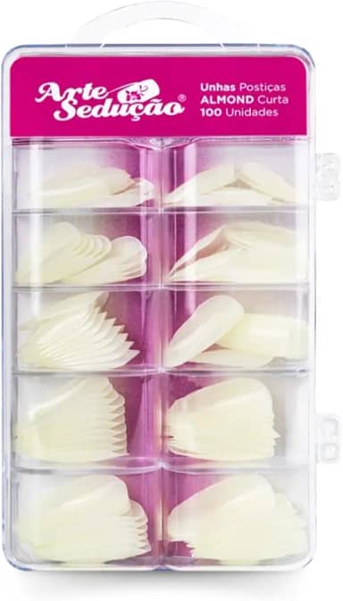 Unhas Postiças Almond Amendoada Curta, 100 Und, Arte Sedução