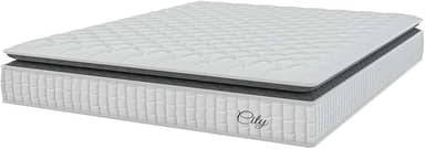 Colchão Casal King Molas Ensacadas City Pillow Top 193x203x23cm Branco/Preto Hellen - Suporta até 110kg por Pessoa