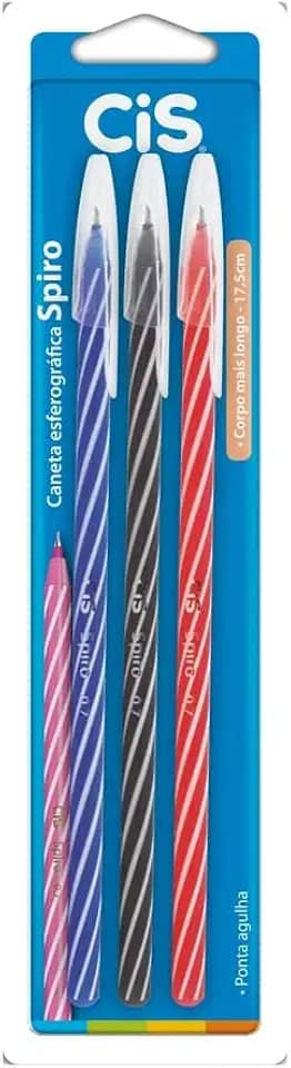 Caneta Esferográfica SPIRO, CIS, Blister c/3 unidades (1 Azul, 1 Preta e 1 Vermelha)