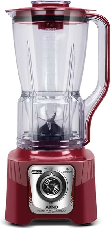 Liquidificador Arno Power Max 2200W XXL LN86, Carmim, com 6 Lâminas Powelix Pro, Copo de 2.25L, Tecnologia Autolock Anti Vazamento e Limpeza Fácil, 110V