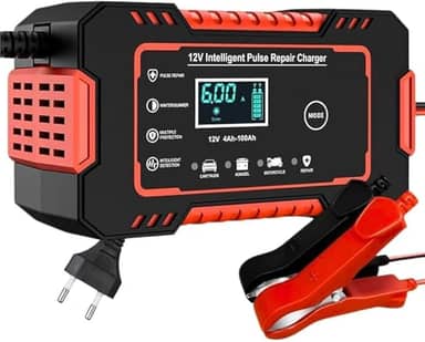 Carregador de Bateria Automotivo Inteligente 12V para Carros e Motos com Tela Digital, Proteção contra Sobrecarga