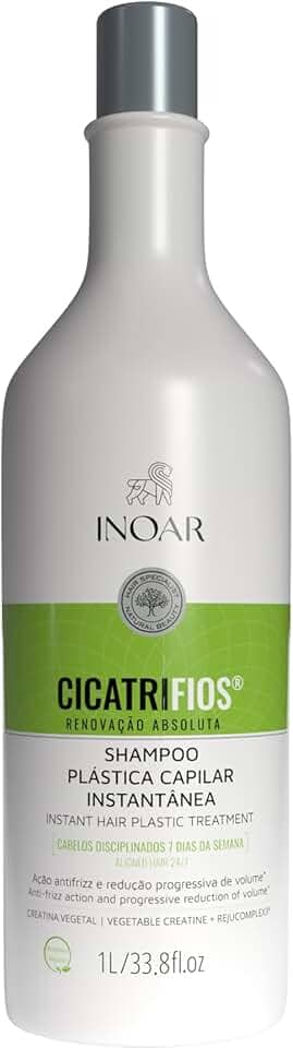 Inoar, Cicatrifios, Shampoo Reconstrutor, Hidratação Profunda e Redução de Volume, Pantenol, Creatina Vegetal e Rejucomplex®, Vegano – Para Cabelos Danificados ou Quebradiços, 1L