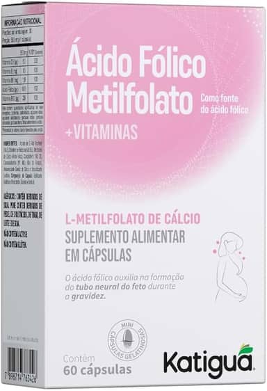 Katiguá, Ácido Fólico Metilfolato, Com vitaminas, Sem Sabor, 30 Cápsulas rígidas • 30 doses