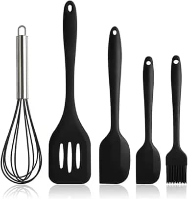 Kit 5 Utensílios de Silicone para Cozinha – Espátulas, Pincel e Fuê, Resistentes ao Calor, Antiaderentes, Livre de BPA, Ideal para Panelas Antirriscos