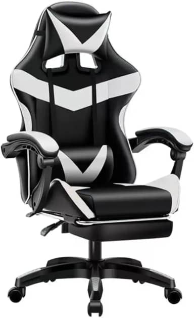 Poltrona Gamer Ergonomica com Apoio para os Pés, Base Giratória e Estofado Profissional, Ideal para Escritório e Jogos (preto e branco)