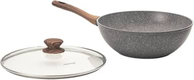Mimo Style Wok Linha Cook 28cm/4,15L - Estrutura em Alumínio Revestida em Cerâmica, Fundo de Indução. Cabo Soft-Touch, Não Esquenta. Funciona em Fogão a Gás, Elétrico e Indução (Grafito - Cinza)