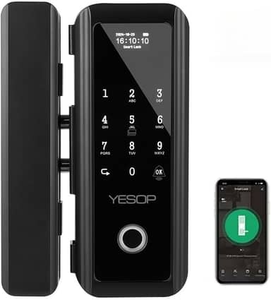 Yesop Fechadura Digital Biométrica Wifi Porta Vidro A Prova D'agua Porta Vidro Escritório Comercial Residência Compatível Com Tuya Preto