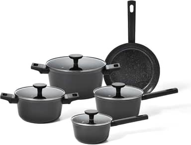 Oikos - Jogo Panelas Antiaderente Cerâmico 5 Peças para Fogão por Indução, a Gás, Elétrico e Vitrocerâmico Cor Preta Mou Chia