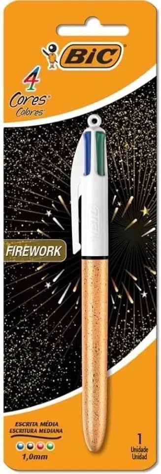 BIC, Caneta Ponta Média Retrátil, 4 Cores Firework, 1 Unidade
