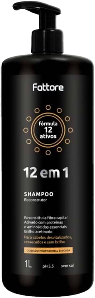 Shampoo Reconstrutor Fattore 12 em 1 1 Litro Limpeza Profissional Reconstrução Capilar Profunda pH 5.5 Sem Sal Para Cabelos Danificados Ressecados Porosos Pós Química Alto Rendimento