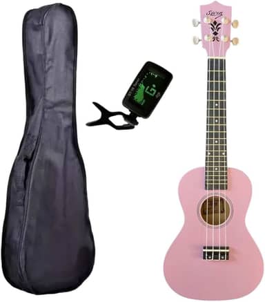Ukulele Rosa Seven Concert Suk-23 Capa Preta e Afinador