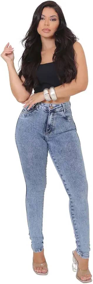 Calça Jeans Feminina Skinny Cintura Alta com Elastano Levanta Bumbum Luxo