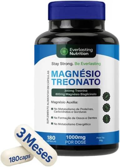 Magnésio Treonato Everlasting Nutrition - Suplemento de 300mg de Treonina + 600mg de Bisglicinato de Magnésio