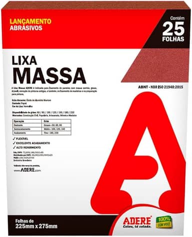 Folha Lixa massa Papel Vermelha Adere Lma180 225mmx275mm - 25 Folhas