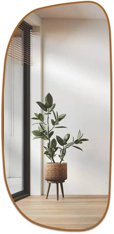 Espelho de Corpo Inteiro Orgânico Ágata 110x53 – Elegância e Amplitude para Seu Ambiente (Caramelo)