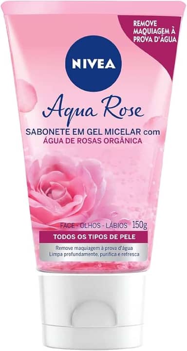 NIVEA Sabonete Facial em Gel Aqua Rose 150ml - Remove impurezas e maquiagem à prova d'água sem deixar resíduos, promove maciez na face e prepara a pele para receber maquiagens